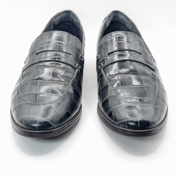 Rockport Women’s Loafers Mod Dark Academia Croc Texture Black Slip-On Size 9 - Picture 3 of 8